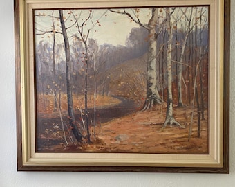 Pintura al óleo de paisaje de Francis Clark Brown - Escena otoñal del río