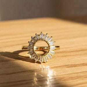 Open Circle Round Wedding Ring, Baguette Shape Moissanite Ring, Prong Set Ring, Promise Ring, 14K Gold Ring, Minimalist Ring, Gift For Her