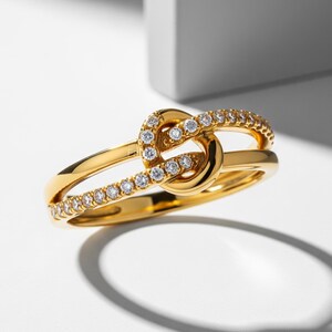 Knot Style Wedding Ring, Round Shape Moissanite Ring, Two Row Engagement Ring, Prong Set Diamond Ring, 14K Gold Ring, Gift For Her