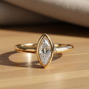 Solitaire Engagement Ring, Bezel Set Wedding Ring, Marquise Cut Moissanite Ring, Propose Ring, Daily Wear Ring, Gift For Her, 10K Gold Ring