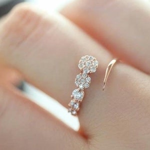 Open Caff Wedding Ring, Swirl/ Bypass Engagement Ring, Round Cut Diamond Ring, 14K Solid Rose Gold Ring, Women&#39;s Wedding Ring, Promise Ring