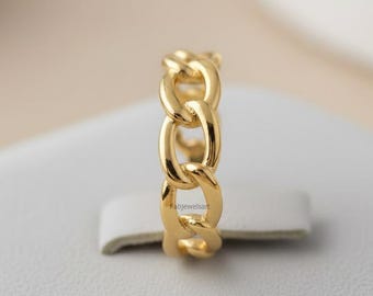 Link Chain Ring, Stackable Gold Band, Modern Chain Ring, Minimalist Gold Chain Link Ring, Dainty Stacking Ring, Chain Ring, Gift For Her