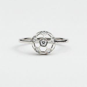 Football Diamond Ring, Soccer Ball Diamond Ring, Round Shape Moissanite Ring, Minimalist Bezel Set Ring, Sports Ring, Gift For Soccer Player