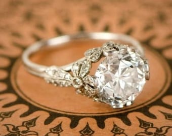 1890s Old European Cut Moissanite Diamond Art Deco Ring, Vintage Ring In 935 Argentium Silver Ring, Engagement Bride Ring, Mid Century Ring