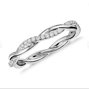 Unique Twisted Shank Wedding Band, Designer Band, 0.14 CT Round Colorless Moissanite Band, Matching Band, Solid Yellow/White/Rose Gold Band