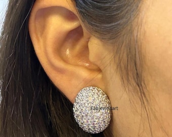Bela Earring, Dome Style Earring, Round Cut Diamond Engagement Earring, Stud Earring, Delicate Earring, 925 Silver Earring, Diamond Earring