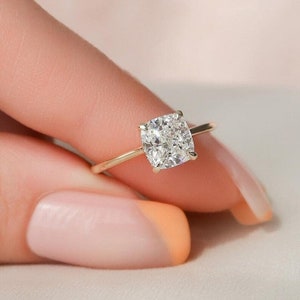 2.00 CT Cushion Cut mosisanite Engagement Ring, 14k/18k Solid Gold Wedding Ring, Cushion Cut Solitaire Ring, Cushion Anniversary Ring Gift