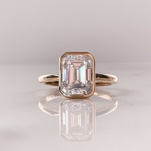Emerald Cut Moissanite Diamond Ring, Engagement Ring, Solitaire Diamond Ring, Bezel Set Ring, Anniversary Gift Ring, 14K Solid Gold Ring