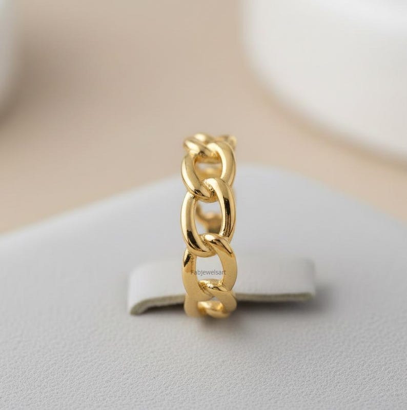 Link Chain Ring, Stackable Gold Band, Modern Chain Ring, Minimalist ...