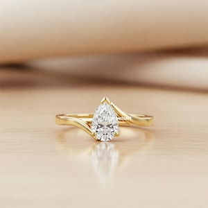Swirl Bypass Wedding Ring, Solitaire Engagement Ring, Pear Shape Moissanite Ring, Perfect Gift For Her, 14K Yellow Gold Ring, Propose Ring