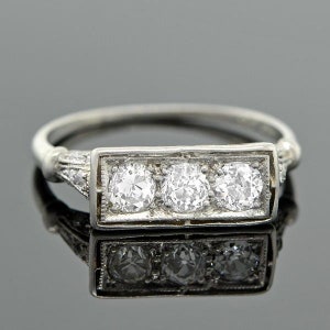 Round Old European Cut Diamond Ring, Three Stone Engagement Ring, Vintage Art Deco Ring, Bezel Set Ring, Milgrain Ring, 925 Silver Ring
