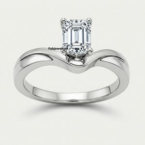 Curved Band Engagement Ring, Solitaire Wedding Ring, Asscher Shape Moissanite Ring, Thick Band Ring, Prong Set Ring-For Her, 925 Silver Ring