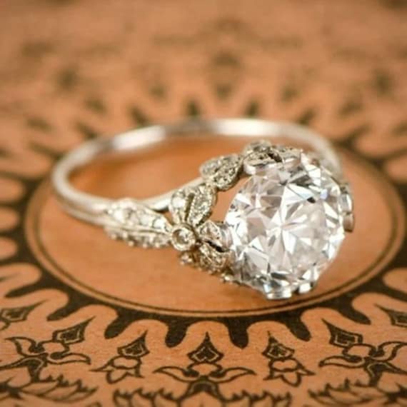 1890s Old European Cut Moissanite Diamond Art Deco Ring Vintage Ring in 935 Argentium Silver Ring Engagement Bride Ring Mid Century Ring Etsy