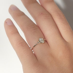 Three Stone Wedding Ring, Oval & Round Cut Moissanite Ring, Milgrain Engagement Ring, Bezel Set Ring, Past Present Future Ring, 14KGold Ring