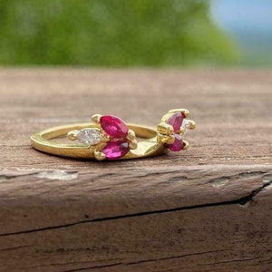 Enhancer Wedding Ring, Pink Ruby Gemstone Ring, Six Stone Enhancer Ring, Prong Set Ring, Minimalist Ring, Solitaire Ring Band, Gift For Her