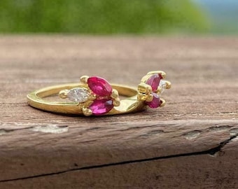 Enhancer Wedding Ring, Pink Ruby Gemstone Ring, Six Stone Enhancer