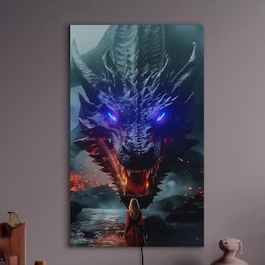 ドラゴンのネオンサイン、ドラゴンのプリントアート、ドラゴンと女の子のサイン、ファンタジーネオンサイン、ドラゴン愛好家へのギフト、ファンタジーアートの装飾、ドラゴンの壁アートの装飾