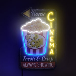 Cinema neon sign, Popcorn neon sign, Home cinema sign, Home theater sign, Cinema lover gift, Home cinema wall decor, Popcorn wall decor