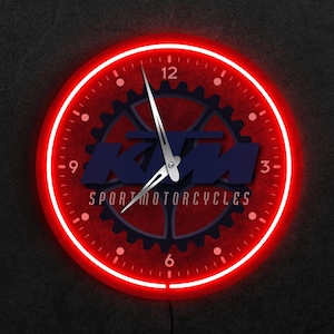 KTM neon clock, Motorcycle neon clock, Garage neon clock, Man cave light clock, KTM lover gift, Garage wall art decor, KTM wall art decor