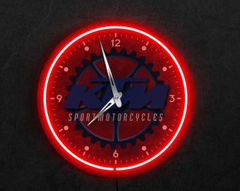 Reloj de neón KTM, reloj de neón para motocicleta, reloj de neón para garaje, reloj luminoso para cueva de hombre, regalo para amantes de KTM, decoración de pared para garaje, decoración de pared KTM
