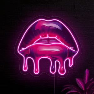 Melting lips neon sign, Dripping lips led sign, Girls room neon sign decor, Lips print artwork, Beauty lips led sign, Lips wall art decor