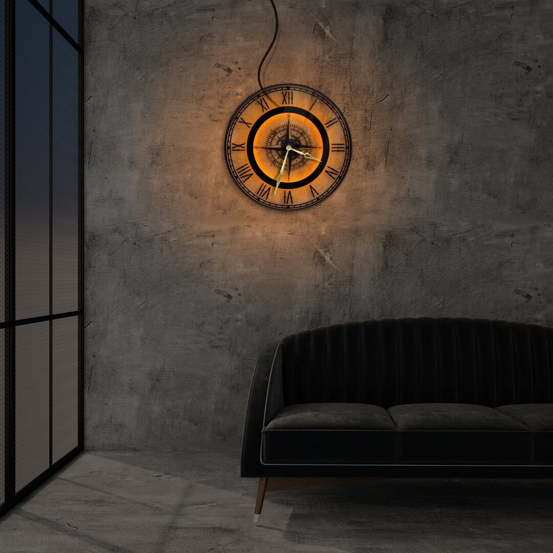 Wall Clock Led Compass Wall Clock Wall Clock With Lights Etsy