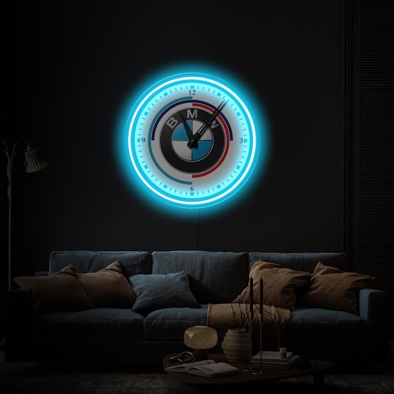 M Logo neon clock, M Logo wall clock, M Logo led clock, M Logo gift, Car logo clock, Lighted wall clock, Unique clock, M Logo wall decor