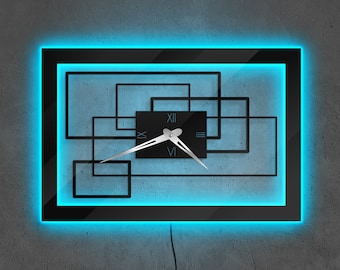 Minimalistyczny zegar ścienny, zegar ścienny LED, prostokątny zegar ścienny, neonowy zegar ścienny, podświetlany zegar ścienny, podświetlany zegar, zegar z podświetleniem, unikalny zegar