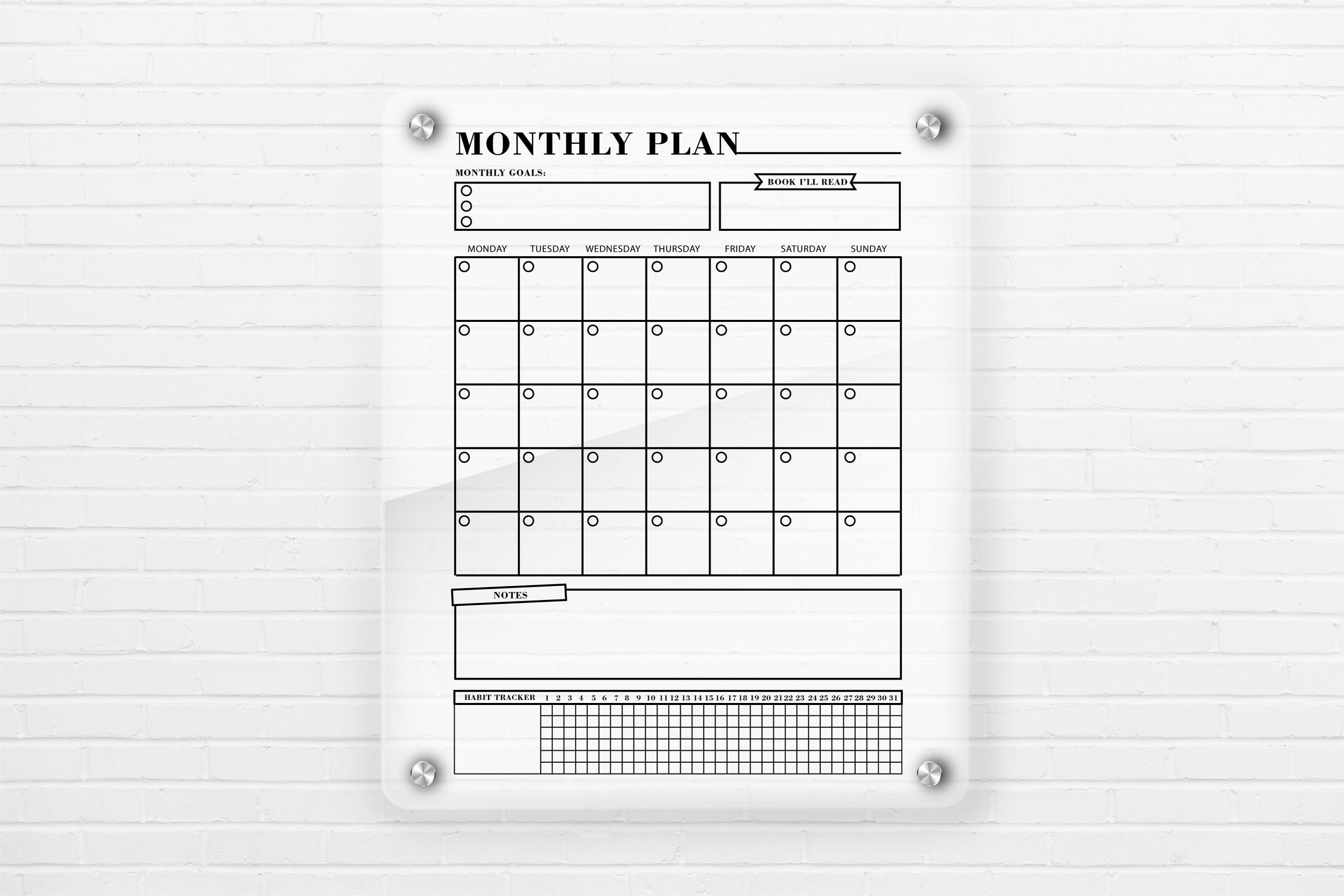 Monthly Calendar 2023 Acrylic Monthly Wall Calendar Etsy