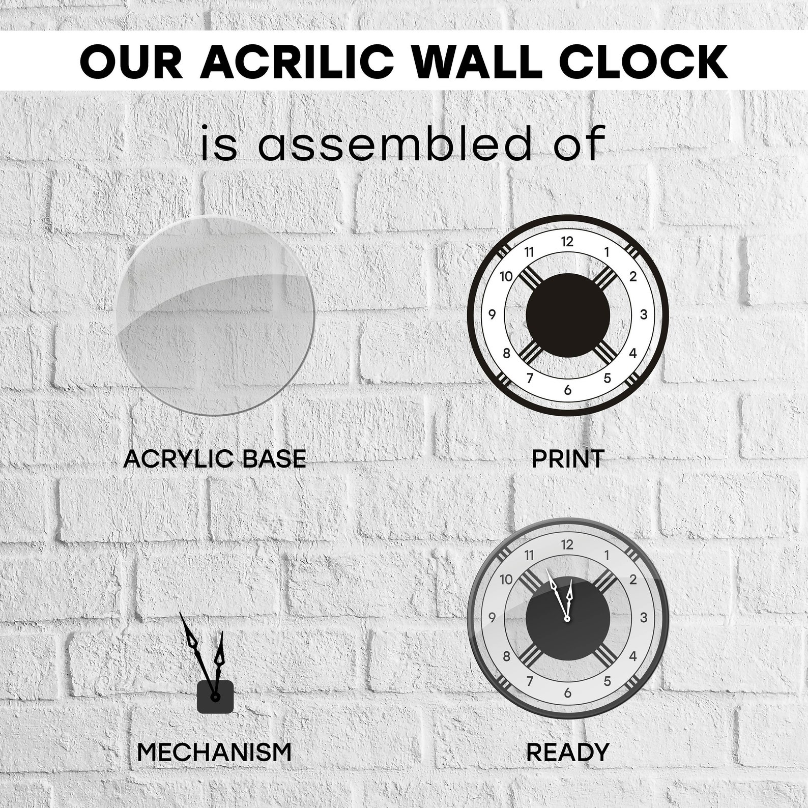 Square Wall Clocks Large, Minimalist Wall Clock, Led Wall Clock, Neon