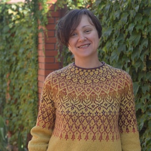 PDF sweater pattern Nordic Fair Isle sweater Wool diy sweater Icelandic Fair Isle Pullover with round yoke Colorwork Knitting Pattern