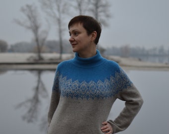 PDF sweater pattern Nordic Fair Isle sweater/dress Wool diy sweater Icelandic Fair Isle Pullover with round yoke Colorwork Knitting Pattern