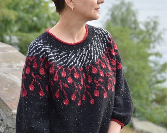PDF sweater pattern Nordic Fair Isle sweater pattern Wool Sweater diy sweater Icelandic Fair Isle Pullover with round yoke - Cherry Orchard
