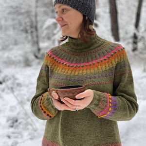 PDF sweater pattern Nordic Fair Isle sweater Wool diy sweater Icelandic Fair Isle Pullover with round yoke Colorwork Knitting Pattern