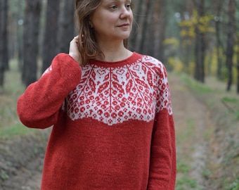 Nordic Fair Isle Pattern Round Neck Sweater