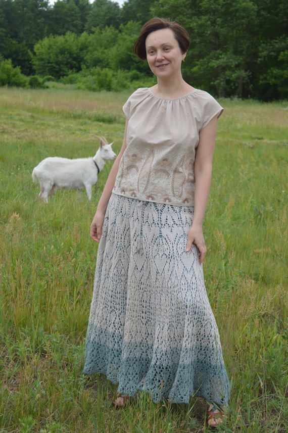 Lace Long Skirt Knitting/ Pattern Seameless & Top-down/ Easy