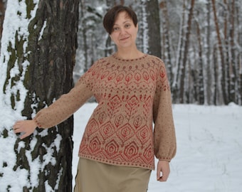 PDF sweater pattern Nordic Fair Isle sweater Wool diy sweater Icelandic Fair Isle Pullover with round yoke Colorwork Knitting Pattern