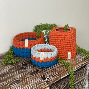 Bright Teal & Orange Marshmallow crochet baskets image 5