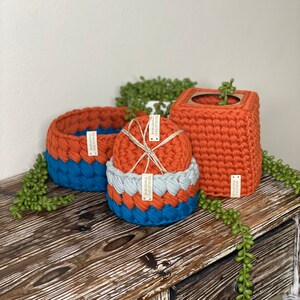 Bright Teal & Orange Marshmallow crochet baskets image 6