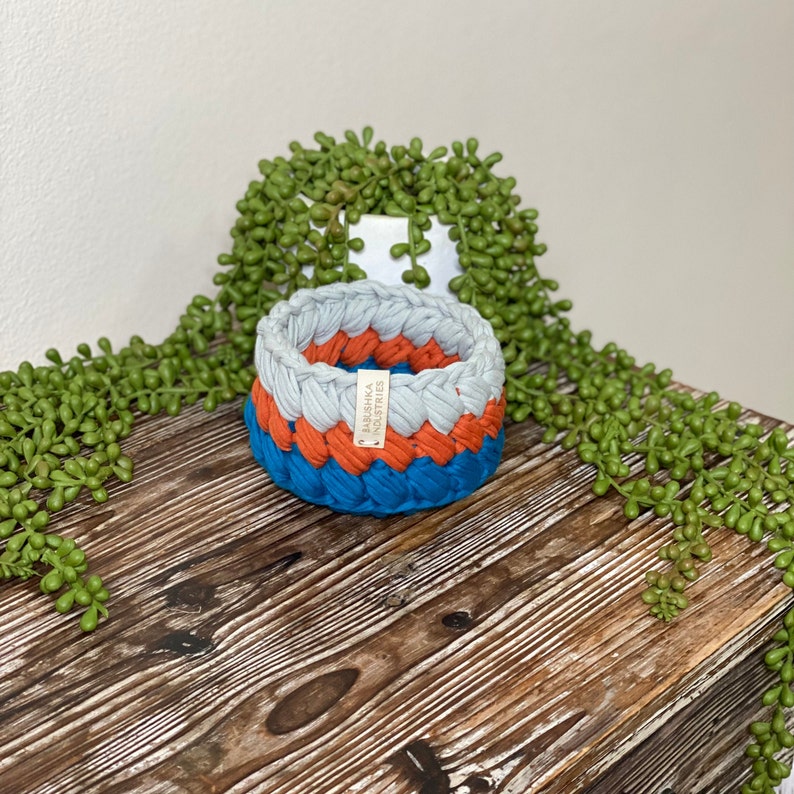 Bright Teal & Orange Marshmallow crochet baskets Small