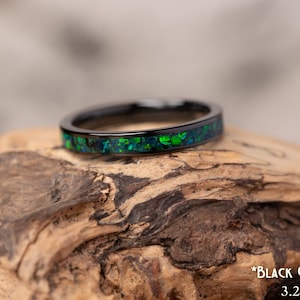 Emerald Green Opal Wedding Ring • Handmade Custom Gemstone Jewelry • Gift For Him or Her • Alternative Wedding Band