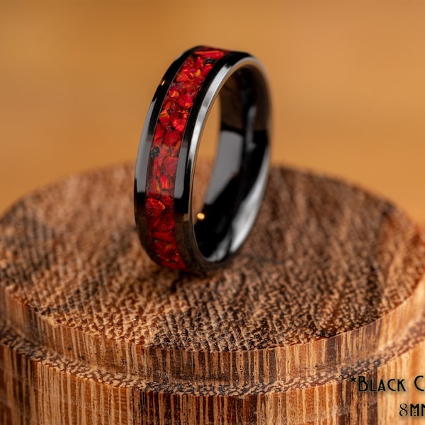 Cherry Red and Black Opal Ring • Handmade Gemstone Jewellery •  Perfect Gift for Him or Her • Alternative Wedding Ring