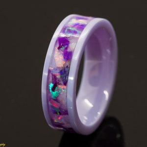 ラベンダー スノー オパール リング 6 mm - セラミック、スチール、シルバー、チタン、タングステン、パープル、ホワイト、低刺激性