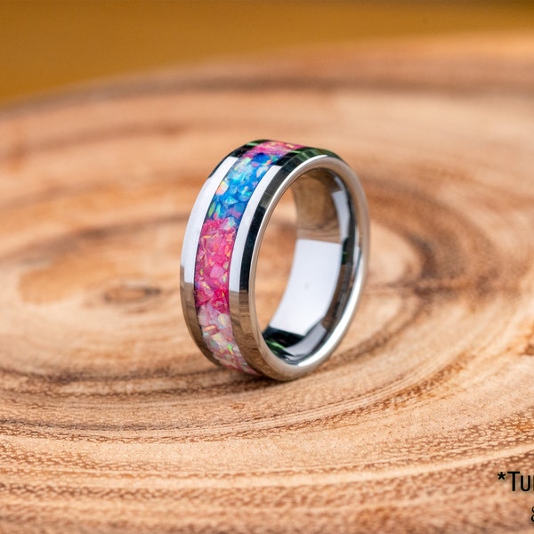 LGBTQ+ Custom Transgender Pride Ring • Handmade Opal Gemstone Jewellery • Perfect Gift For Him or Her or Them•