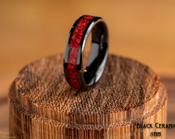 Cherry Red and Black Opal Ring • Handmade Gemstone Jewellery •  Perfect Gift for Him or Her • Alternative Wedding Ring