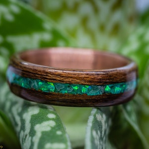 Smoked Oak Wood, Copper and Emerald Ring, Green Opal, Size 10.5, (Ready to Ship) Bentwood, Jewellery