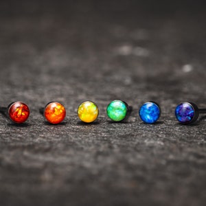 Rainbow Pride 6 Stud Earring Set - Handmade Opal Jewellery - 3mm Stainless Steel Earrings - Minimalist Gift for Her or Him