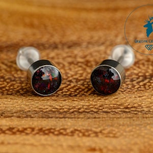 Molten Black Stud Earring Pair - Handmade Opal Jewellery - 5mm Stainless Steel Earrings - Minimalist Gift for Her or Him