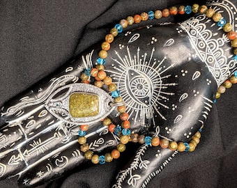 Unakite Blue Topaz 925 colgante de plata Collar Unakite Cristal azul