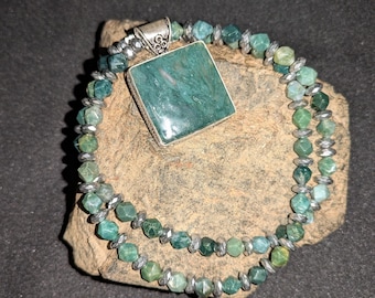 Collar de Plata Moss Agate 925 es Moss Agate y Hematita de Plata